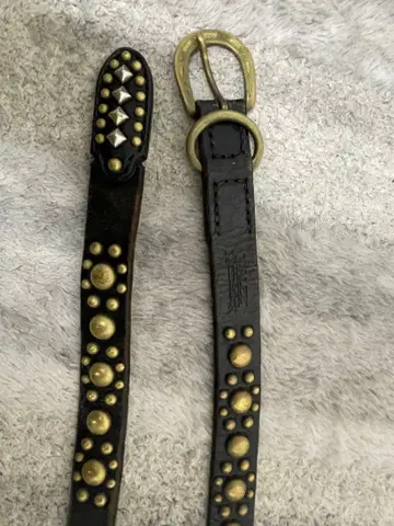 CALEE 스터드 장식 블랙 가죽 벨트