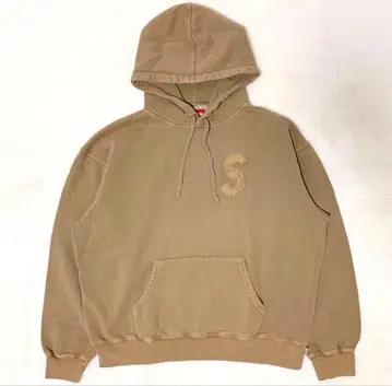 베이지 후드 부착 후드티 S 자수