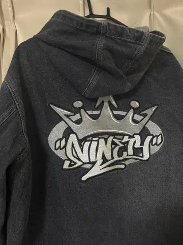 King Logo Vintage Denim Hoodie BLACK