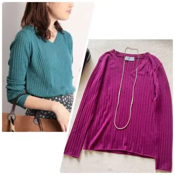 새상품급 SLOBE IENA 워셔블 울 하이 게이지 리브 V넥 니트