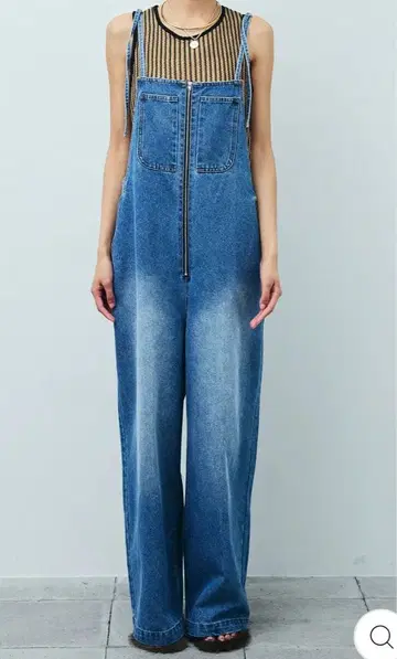 데님 블루 지퍼 오버롤