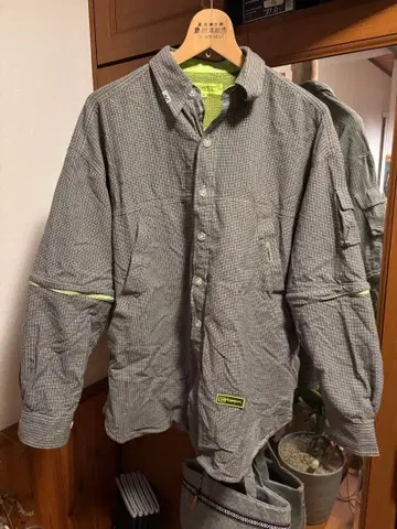 AINGSPUN 그레이 계열 체크 반팔 긴팔 2way 셔츠 M