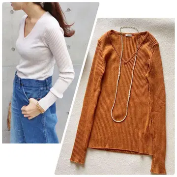 새상품급 IENA 하이 게이지 리브 울 V넥 니트 풀오버