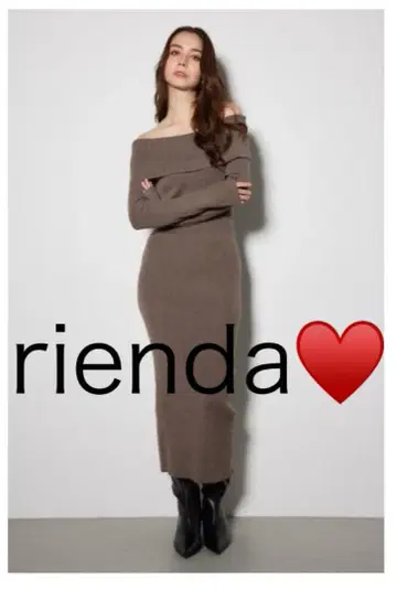 rienda 오프숄더 니트 원피스 브라운