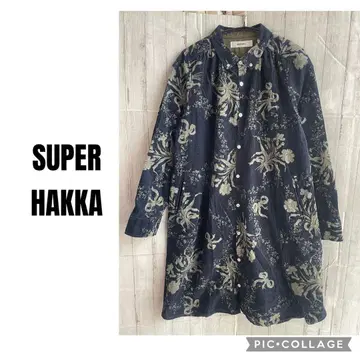 슈퍼 하카 꽃무늬 셔츠 원피스 튜닉 네이비 코듀로이