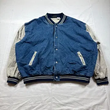 [ 빅 사이즈 5XL ] 데님 x 나일론 바시티 자켓풍 블루종