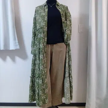 뽀빠이 & 올리브 퍼슨즈 QVC 꽃무늬 티어드 원피스 그린 계열