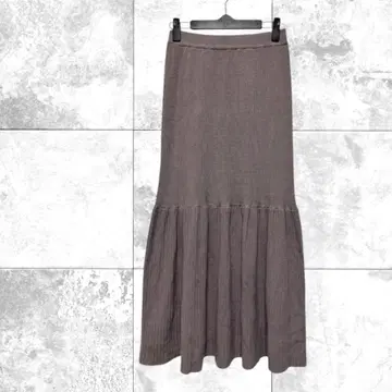 리브 티어드 니트 롱 스커트 허리밴딩 어른 페미닌 슬림