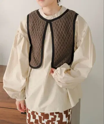 Bab 멀티WAY 배색 니트 베스트 포함 볼륨 슬리브 블라우스