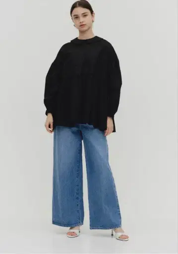 플랫 칼라 시어 블라우스 요리 yori 블랙 검정 긴팔 블라우스