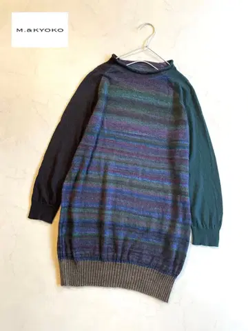 M&KYOKO 키드 모헤어 니트 튜닉 멀티 보더 사토 섬유