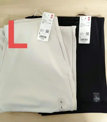 새상품 UNIQLO 크레이프 저지 스트레이트 팬츠 블랙 내추럴 L