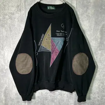 빈티지 자수 맨투맨 팔꿈치 패치 블랙 트레이닝복