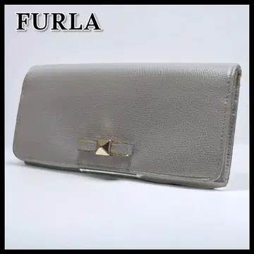 FURLA 장지갑 리본 무지 심플 카드 대용량 그레이