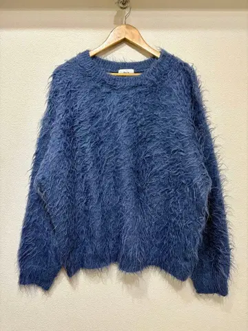 WETTEMPT 울 믹스 파마 샤기 니트 블루