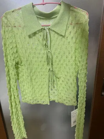 시스루 니트 라이트 그린 긴팔 상의