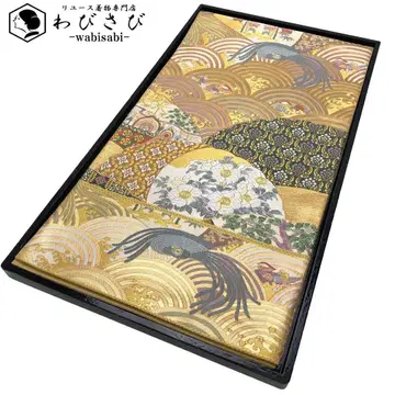 후쿠로 오비 당초 꽃 무늬 청해파 원앙 금색 금실 O-5649