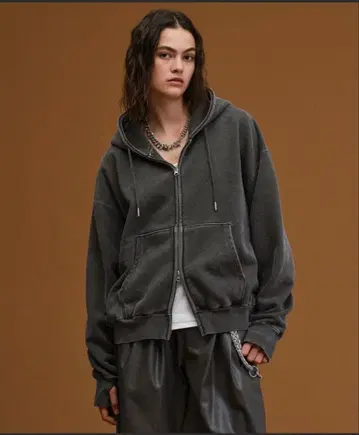 soerte 헤비웨이트 더블 지퍼 후디 차콜 그레이