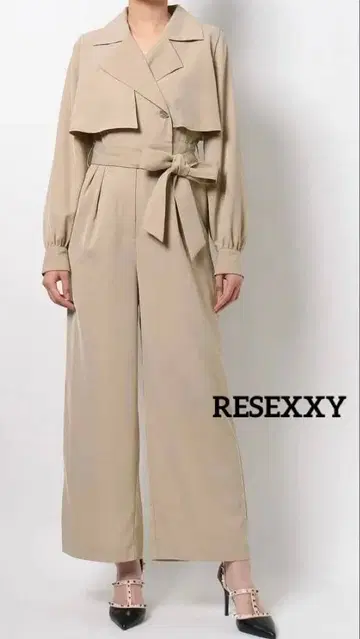 RESEXXY 긴팔 올인원 허리 리본 베이지 Free