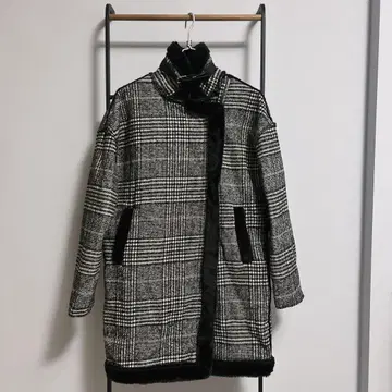 pumpkin port 스탠드 카라 코트 M 안감 전체 퍼 체크 무늬