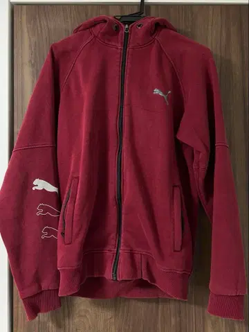 PUMA 버건디 풀 집업 후드티