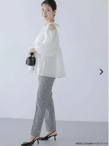 새상품 Fitmore 밑단 리본 깅엄 테이퍼드 팬츠 M