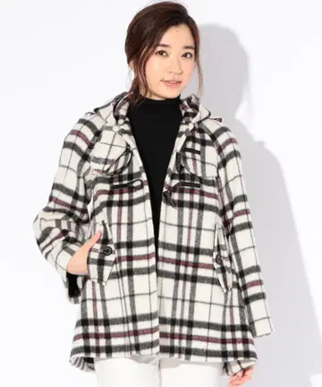 LOVELESS 체크 무늬 더플 코트 후드 부착
