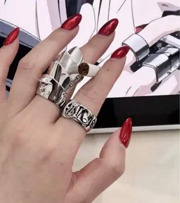 토성 ORB 모티브 로고 벨트 모티브 반지 실버 2세트