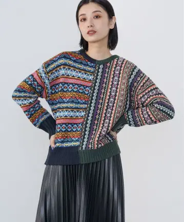 BEAMS HEART 페어아일 니트 풀오버 비대칭