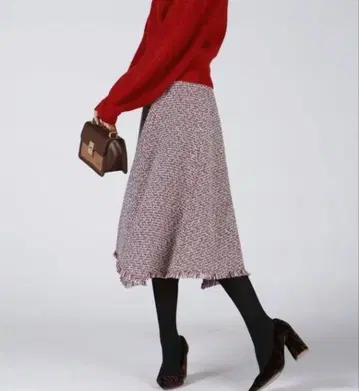 [택 포함 새상품] 퀸즈 코트 프린지 사용 트위드 불규칙 헴스커트