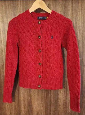 폴로 랄프 로렌 빨간색 케이블 짜임 가디건 XS