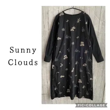 써니클라우드 롱 원피스 나무 열매 자수 블랙 M