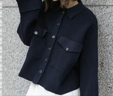 SENSE OF PLACE 니트 숏 자켓 네이비