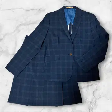 오리히카 스커트 수트 네이비 체크 무늬