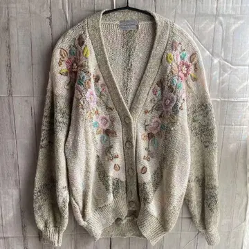 꽃무늬 자수 입체 니트 가디건 쇼와 레트로 빈티지 구제 의류