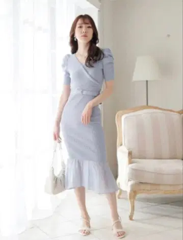 립 서비스 시어 도킹 파워 숄더 머메이드 원피스