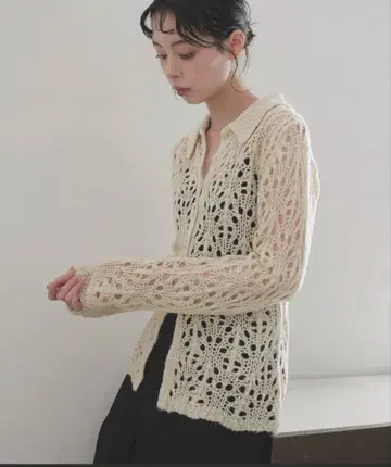 크로셰 폴로 니트 가디건 아이보리