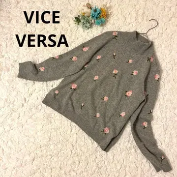 바이스버사 캐시미어 캐시미어 터틀넥 니트 스웨터 꽃무늬 그레이 M