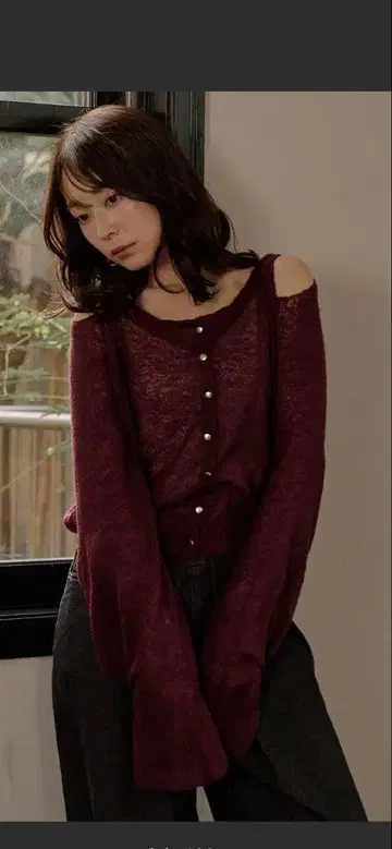 mideal 슬리브 시어 니트 가디건