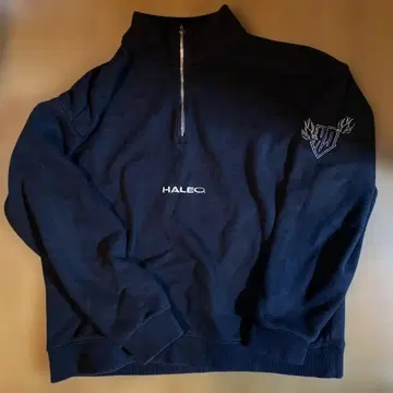 HALEO 네이비 하프 지퍼 맨투맨