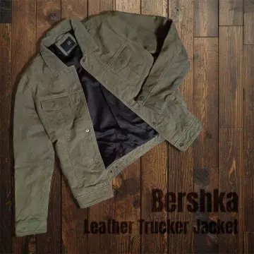 Bershka 레더 트러커 재킷 올리브 그린