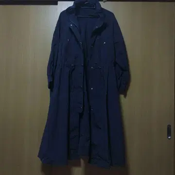 네이비 롱 코트 후드 부착