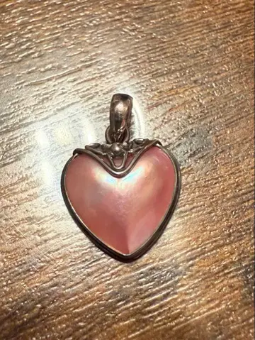 UC 실버 하트형 코인 펄 핑크 펜던트 탑