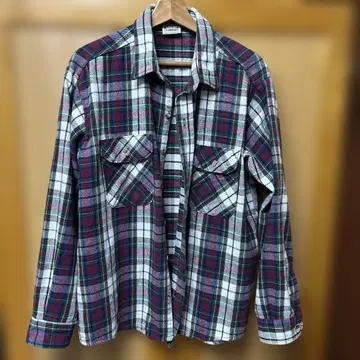 플란넬 셔츠 퍼플 그린 체크