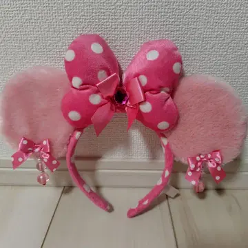 디즈니 머리띠 핑크 도트 귀찌 헤이세이 갸루