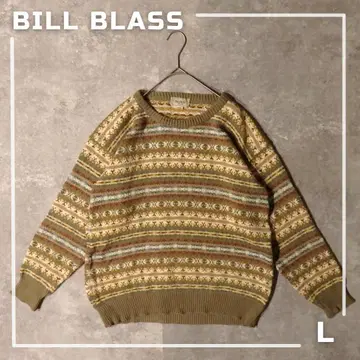 80s 영국제 BILL BLASS 페어아일 패턴 코튼 스웨터 올 패턴