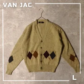 80s VAN JAC 홍콩제 아가일 울 100% 가디건