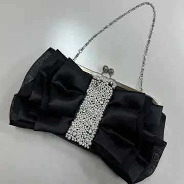 진주, 비쥬 블랙 리본 포함 블랙 새틴 3way 파티 백