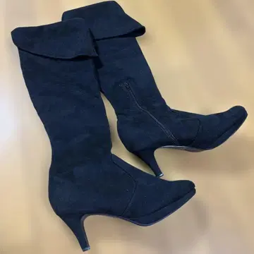 블랙 스웨이드 니하이 부츠