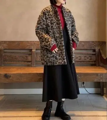빔즈 샤기 노카라 코트 / 레오파드 무늬